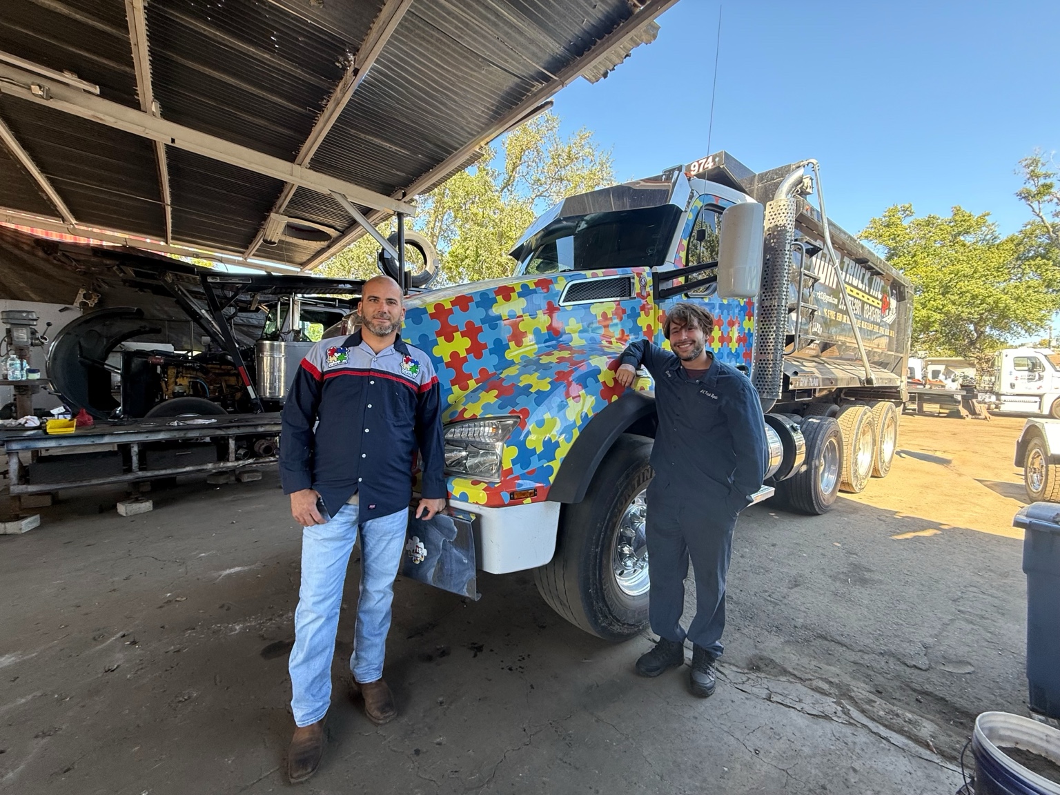Dump truck at A/C Truck Repair shop