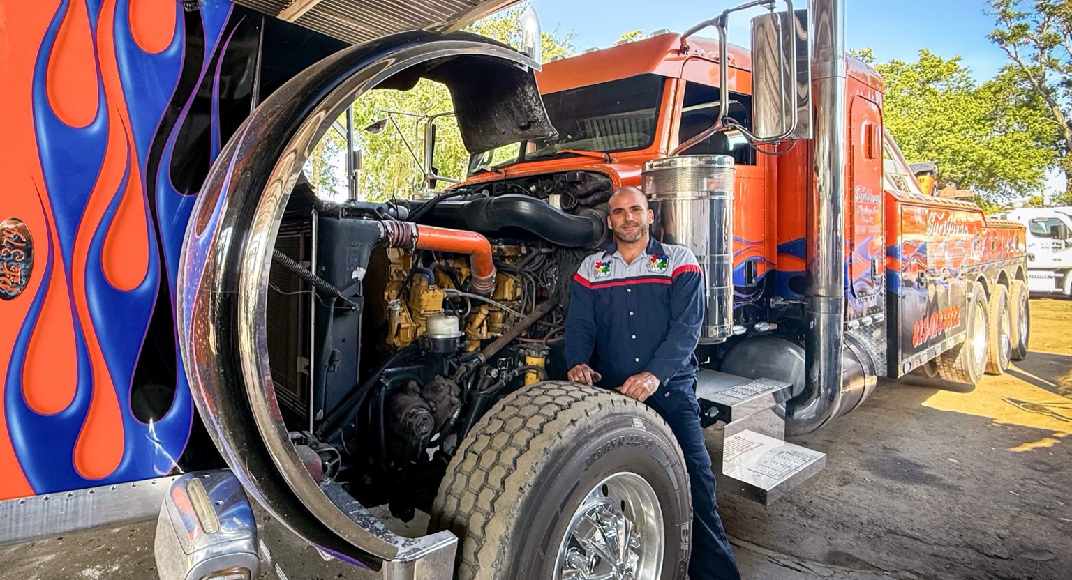 Heavy wrecker at A/C Truck Repair shop